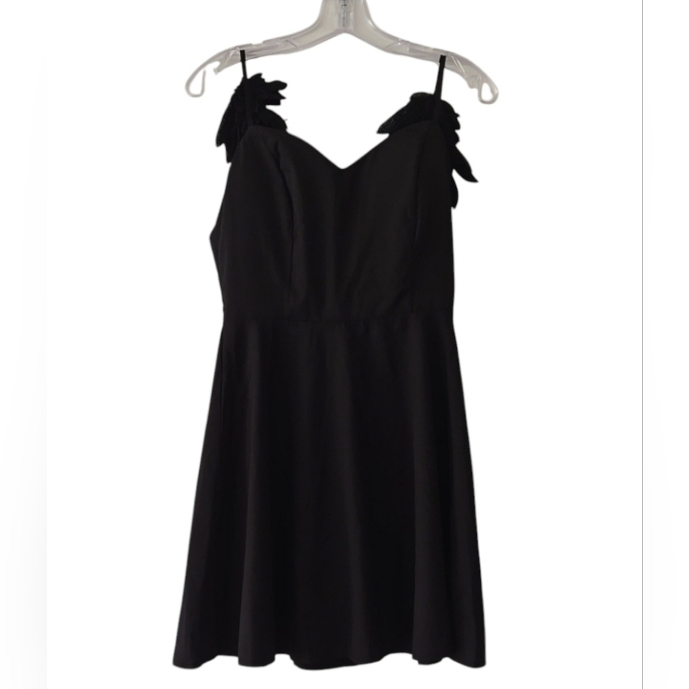 Choles LBD Black Dress sleeveless feather accents Size M NWT